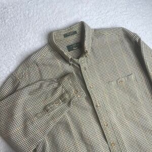Vintage Orvis houndstooth men's brow tan work pocket heavy cotton button down xl